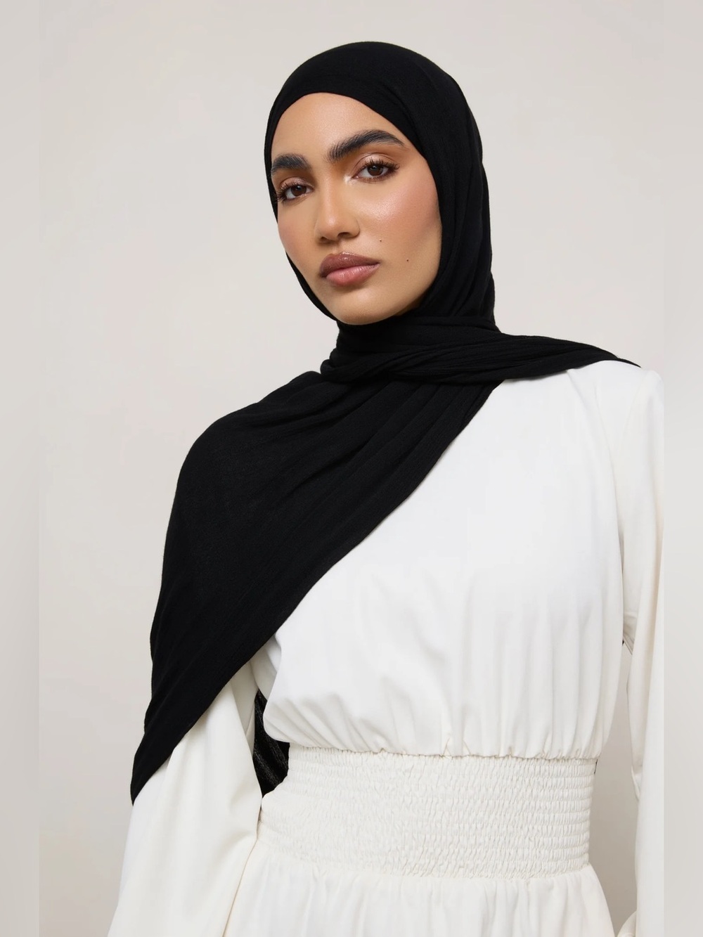 Veiled Collection Modal Crinkle Hijab - Black Fringe🌸 FIRM PRICE 🌸